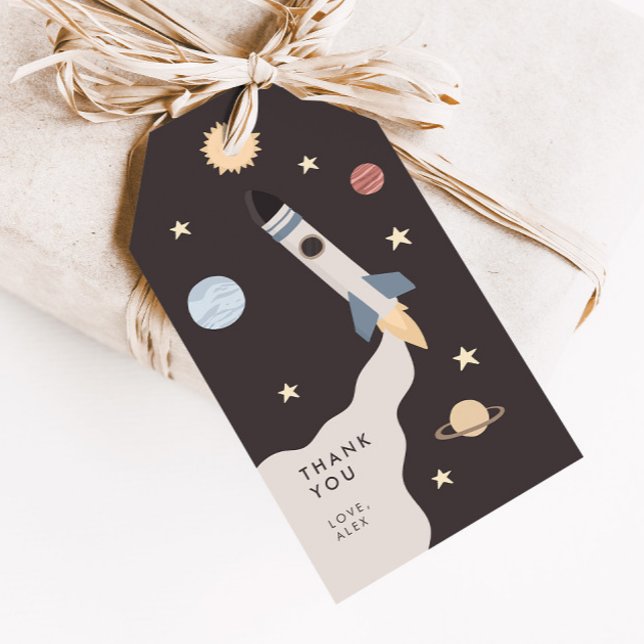 Two the Moon Kids Outer Space Birthday Favor Gift Tags (Customizable, fun and colorful!)