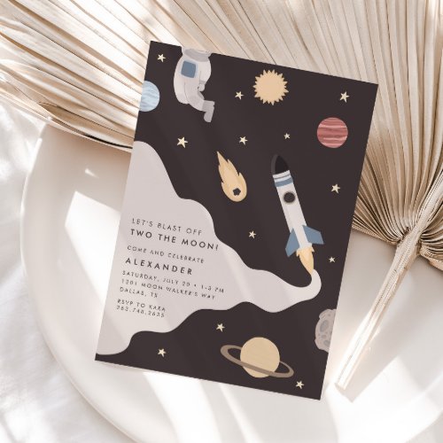 Two the Moon Kids Outer Space Birthday  Invitation