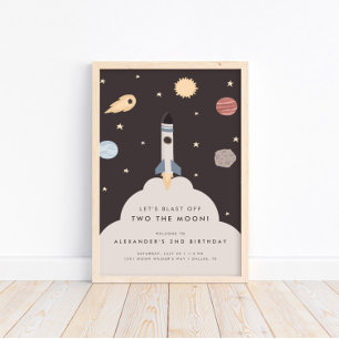 Two the Moon Kids Outer Space Birthday Welcome Poster