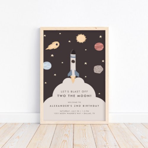 Two the Moon Kids Outer Space Birthday Welcome Poster