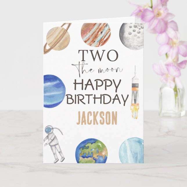 Two The Moon | Modern Space 2nd Birthday Décor Card (Orchid)