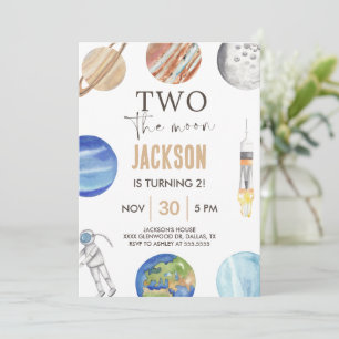 Two The Moon Modern Space 2nd Birthday Décor Invitation