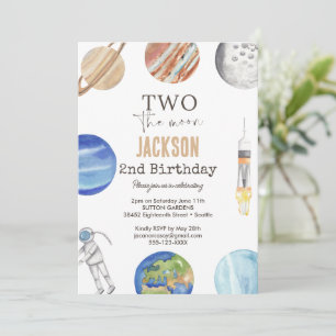 Two The Moon Modern Space 2nd Birthday Décor Invitation