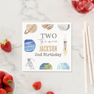 Two The Moon Modern Space 2nd Birthday Décor Napkins