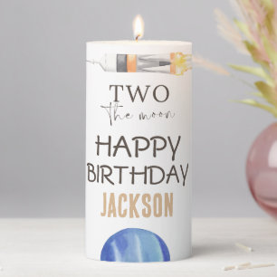 Two The Moon Modern Space 2nd Birthday Décor Pillar Candle