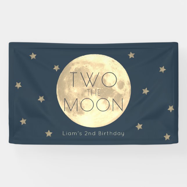 Two the Moon Navy Blue Boy 2nd Birthday Banner (Horizontal)