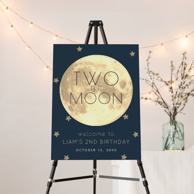 Two the Moon Navy Blue Boy 2nd Birthday Foam Board (In Situ (Stand))