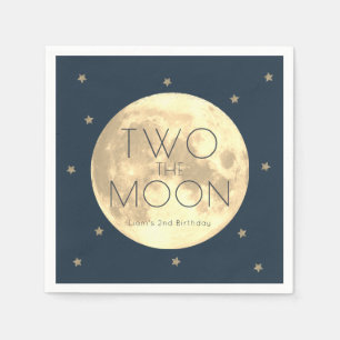 Two the Moon Navy Blue Boy 2nd Birthday Paper Napkins