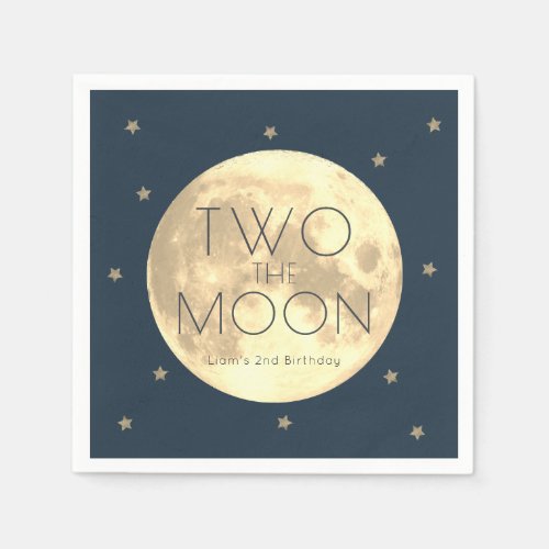 Two the Moon Navy Blue Boy 2nd Birthday Paper Napkins