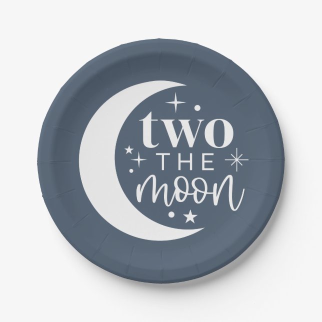 Two The Moon Navy Paper Plates (Front)