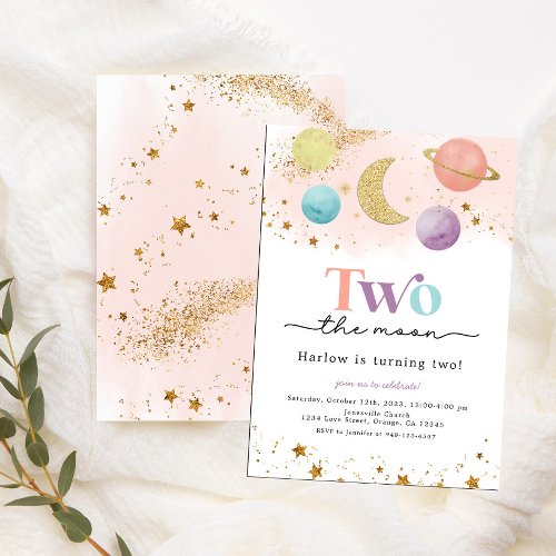 Two the Moon Outer Space 2nd Birthday Invitation