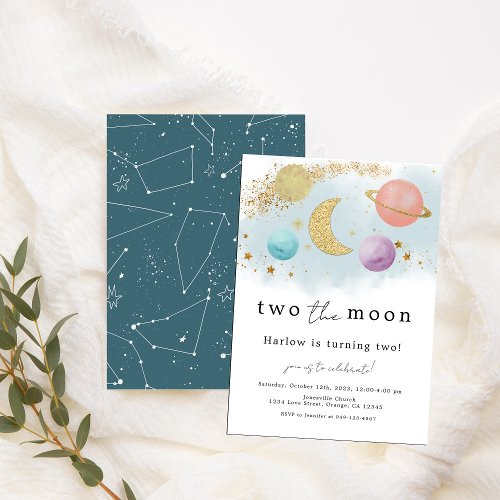 Two the Moon Outer Space 2nd Birthday Invitation