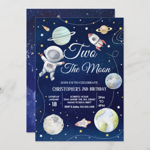 Two The Moon Outer Space 2nd  Birthday Invitation