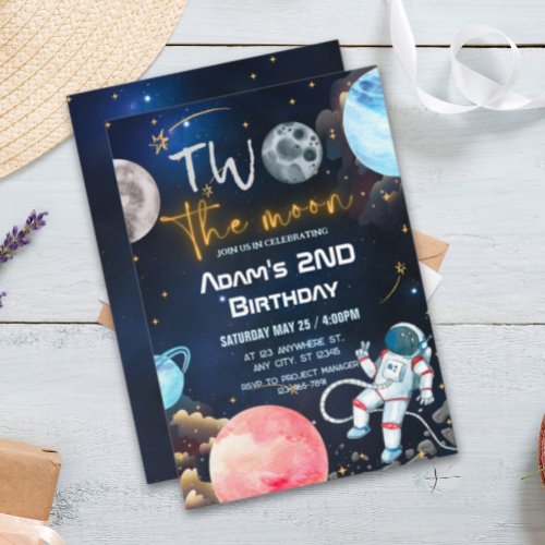 Two The Moon Outer Space Birthday Invitation