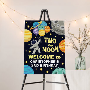 Two the moon Outer Space Birthday Party Welcome Foam Board