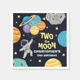 Two the moon Outer Space Blue 2nd Birthday Party Napkins