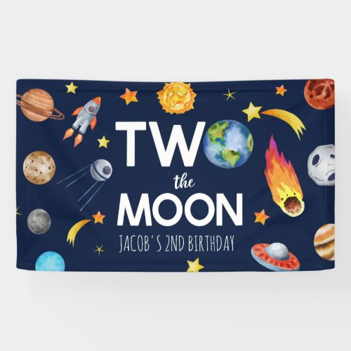 Two The Moon Outer Space Planet Birthday Party Banner