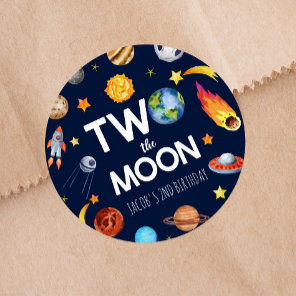 Two The Moon Outer Space Planet Birthday Party Classic Round Sticker
