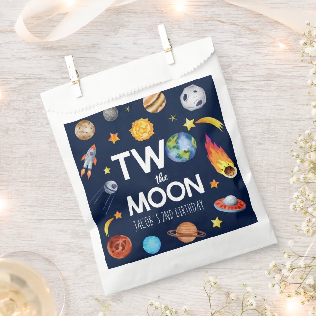 Two The Moon Outer Space Planet Birthday Party Favor Bag (Clipped)