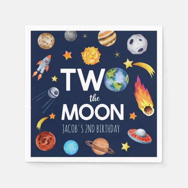 Two The Moon Outer Space Planet Birthday Party Napkins (Front)