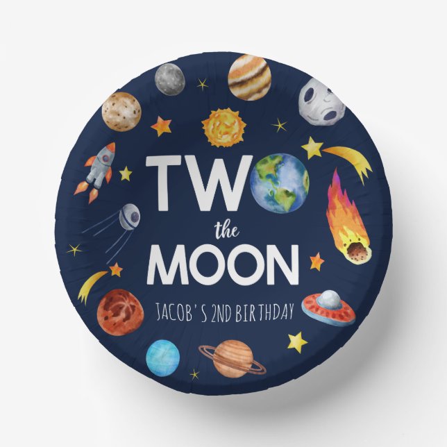 Two The Moon Outer Space Planet Birthday Party Paper Bowls (Front)