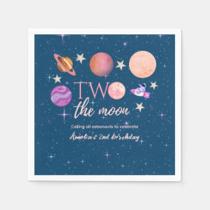 Two The Moon Outer Space Ship Planets 2nd Bday Napkins