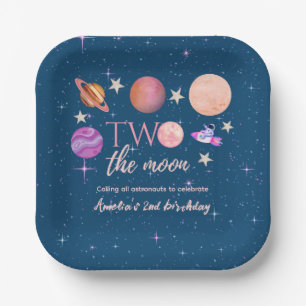 Two The Moon Outer Space Ship Planets 2nd Bday Paper Plates