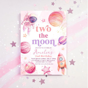 Two the Moon Outerspace 2nd Birthday Invitation