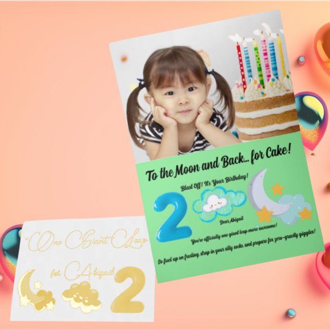Two The Moon Photo Kids Birthday Foil Greeting Card (Creator Uploaded)