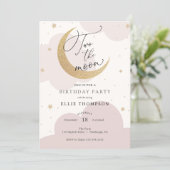 Two the Moon Pink Birthday Invitation (Standing Front)