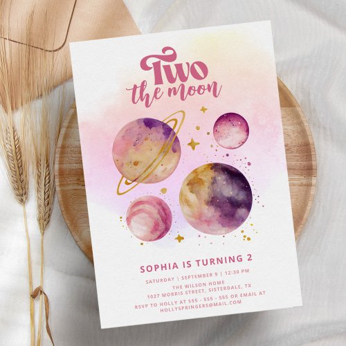Two the Moon Pink Girl 2nd Birthday Invitation