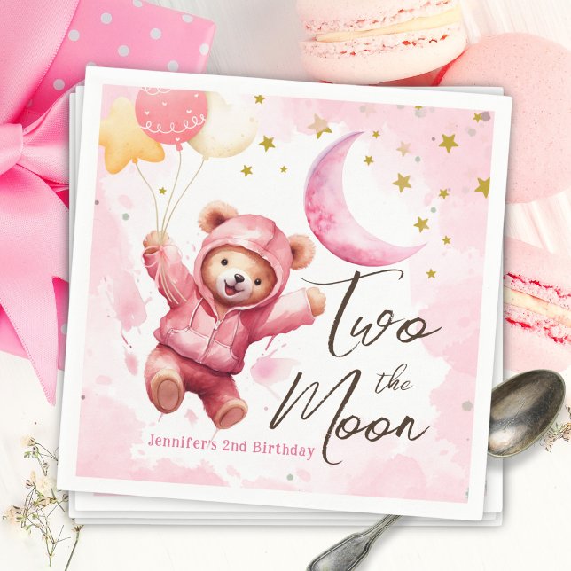 TWO the Moon | Pink Girl 2nd Birthday Napkins (Creator Uploaded)