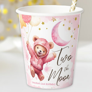 TWO the Moon Pink Girl 2nd Birthday Paper Cups
