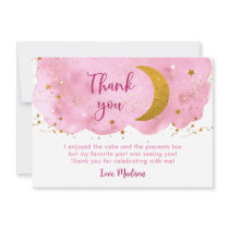 Two the Moon Pink Gold Galaxy Birthday Thank You Card