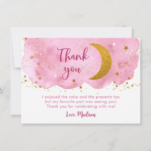 Two the Moon Pink Gold Galaxy Birthday Thank You Card