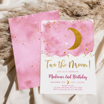 Two the Moon Pink Gold Second Birthday Invitation