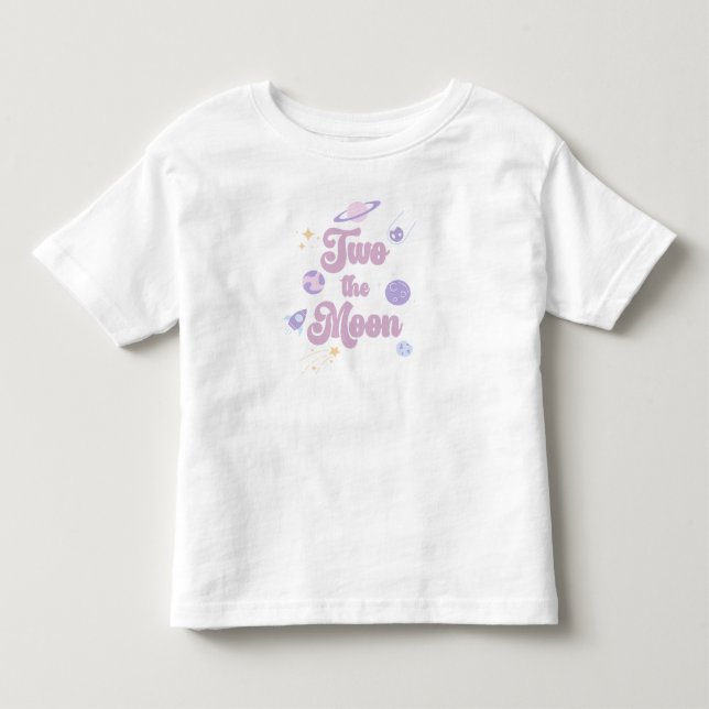 Two The Moon Pink Purple Space 2nd Birthday Toddler T-shirt (Front)