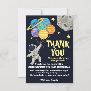 Two the moon Planets Astronaut Birthday party Thank You Card