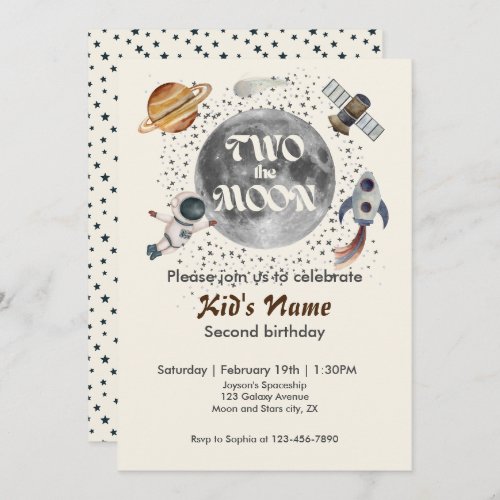 Two The Moon Planets Gender Neutral 2nd Birthday  Invitation