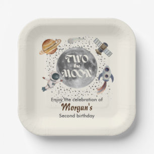 Two The Moon Planets Gender Neutral 2nd Birthday Paper Plates