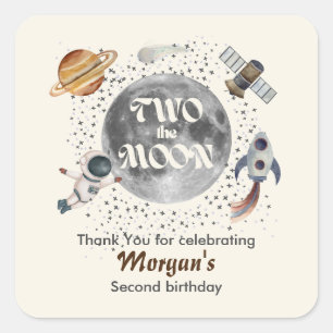 Two The Moon Planets Gender Neutral 2nd Birthday Square Sticker