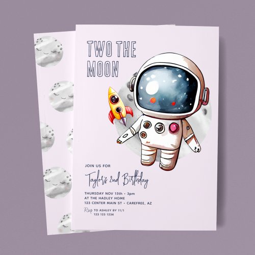 Two The Moon Purple 2nd Birthday Invitation