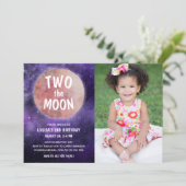 Two the Moon Purple Pink Girl 2nd Birthday Photo Invitation (Standing Front)