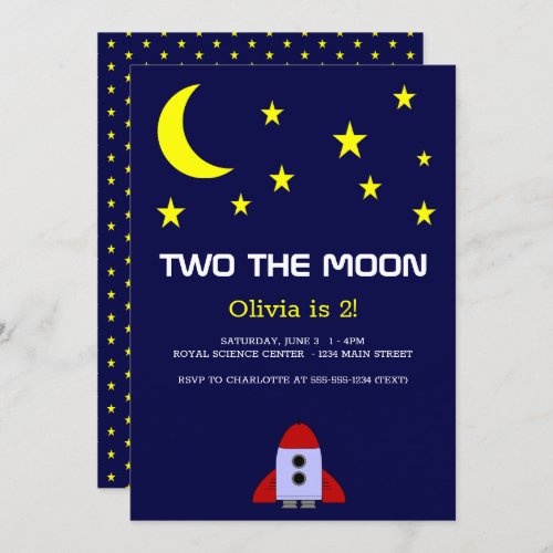 Two The Moon Rocket Ship 2nd Birthday Invitation