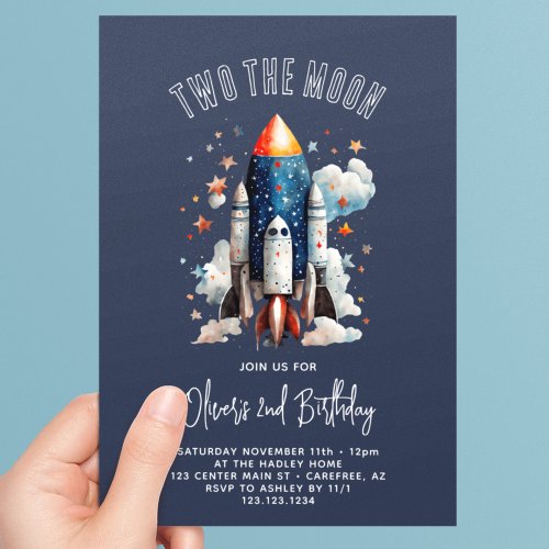 Two The Moon Rocket Ship 2nd Birthday Invitation