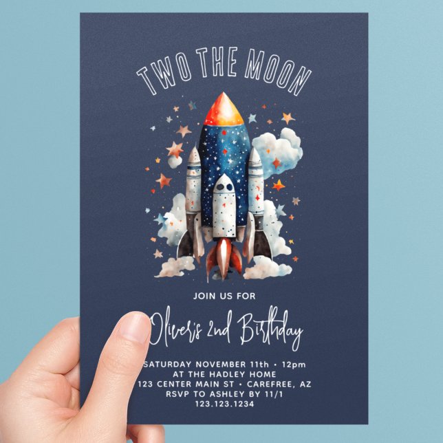 Two The Moon Rocket Ship 2nd Birthday Invitation (Creator Uploaded)