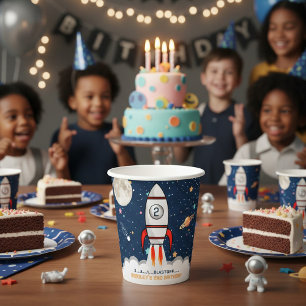 Two the Moon Rocket Ship 2nd Birthday Paper Cups