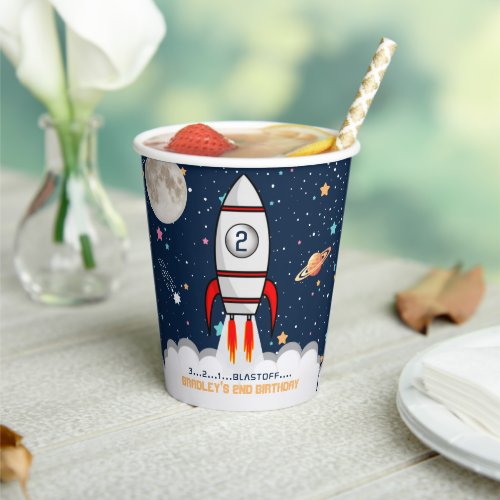 Two the Moon Rocket Ship 2nd Birthday Paper Cups