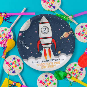 Two the Moon Rocket Ship 2nd Birthday Paper Plates