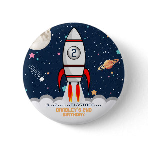 Two the Moon Rocket Ship 2nd Birthday Party Button